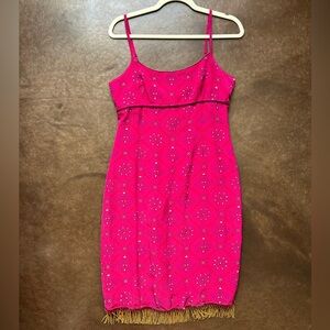 Vintage 100% silk pink and gold shift dress with beaded hem- y2k, 90s- logic